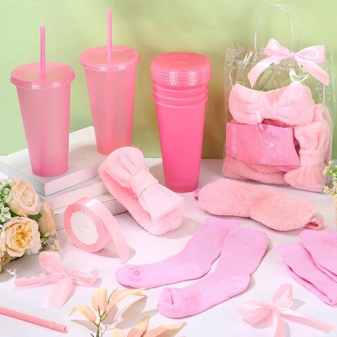 6 مجموعات حفلات سبا تفضل للفتيات القوس الوردي القوس أقنعة العيون الجوارب الجوارب الكؤوس الأكياس الشريط لصالح Pink Sleepover Party Supplies اقتراح وصيفات الشرف in Kuwait