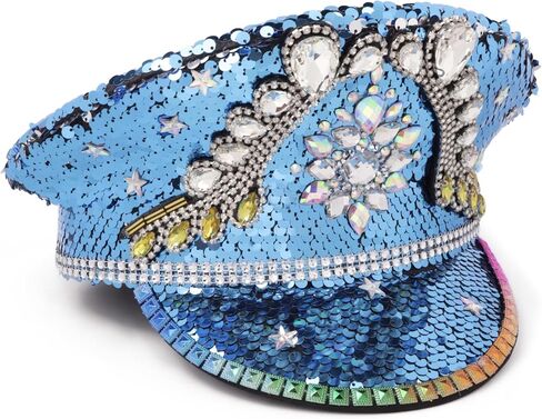 Needzo Sparkly Yacht Captain Hat, Blue Sequin, Accessories for Music Festivals and Bachelorette Parties, One Size Fits Most in Saudi Arabia
