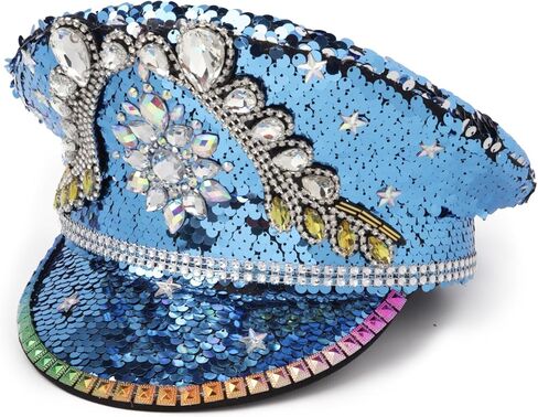 Needzo Sparkly Yacht Captain Hat, Blue Sequin, Accessories for Music Festivals and Bachelorette Parties, One Size Fits Most in Saudi Arabia