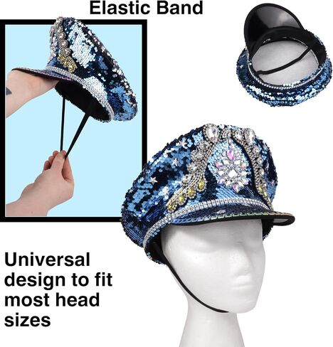 Needzo Sparkly Yacht Captain Hat, Blue Sequin, Accessories for Music Festivals and Bachelorette Parties, One Size Fits Most in Saudi Arabia