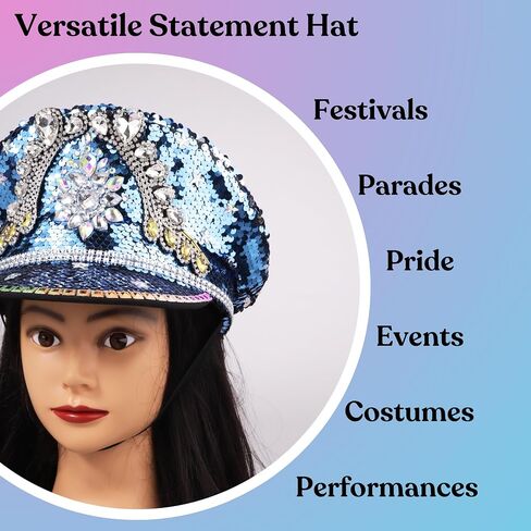 Needzo Sparkly Yacht Captain Hat, Blue Sequin, Accessories for Music Festivals and Bachelorette Parties, One Size Fits Most in Saudi Arabia