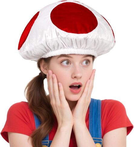 Halloween Toad Mushroom Hat White with Red Spots Gaming Cosplay Costume Accessory for Adult in Saudi Arabia