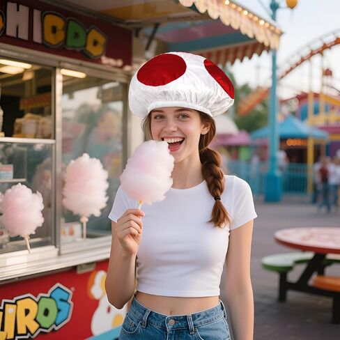Halloween Toad Mushroom Hat White with Red Spots Gaming Cosplay Costume Accessory for Adult in Saudi Arabia
