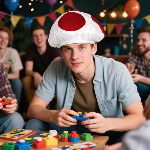 Halloween Toad Mushroom Hat White with Red Spots Gaming Cosplay Costume Accessory for Adult in Saudi Arabia