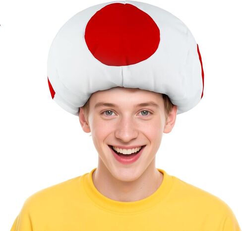 Halloween Toad Mushroom Hat White with Red Spots Gaming Cosplay Costume Accessory for Adult in Saudi Arabia