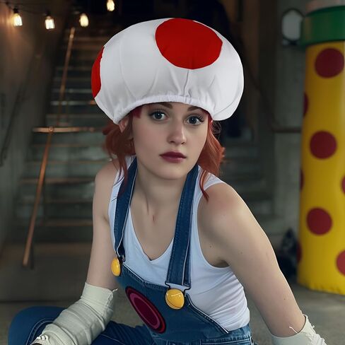 Halloween Toad Mushroom Hat White with Red Spots Gaming Cosplay Costume Accessory for Adult in Saudi Arabia