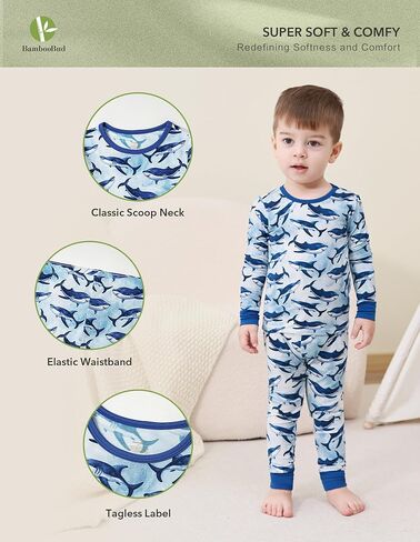 Toddlers Pajama Set Baby Girls Boys Pajamas Soft Viscose from Bamboo Long Sleeve Snug Fit Sleepwear in Saudi Arabia