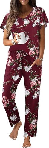 Ekouaer Pajama Sets Womens Short Sleeve Sleepwear Long Pants Pjs 2 Piece Lounge Set Soft Nightwear S-XXL in Saudi Arabia