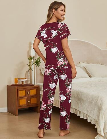 Ekouaer Pajama Sets Womens Short Sleeve Sleepwear Long Pants Pjs 2 Piece Lounge Set Soft Nightwear S-XXL in Saudi Arabia