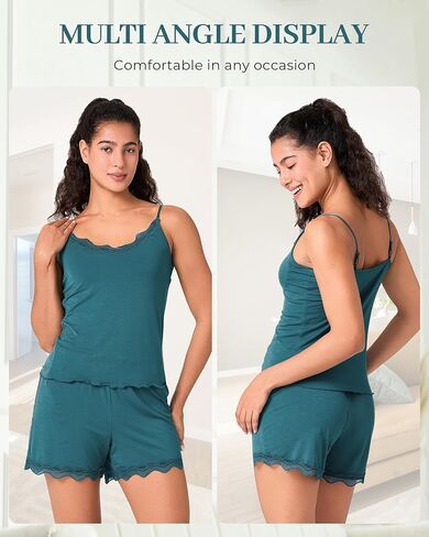 BAMBOO COOL Women's Pajama Sets Lace Trim PJ Set with Shorts Sexy Ruffles Sleepwear for Women in Kuwait