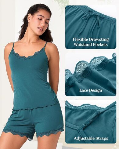 BAMBOO COOL Women's Pajama Sets Lace Trim PJ Set with Shorts Sexy Ruffles Sleepwear for Women in Kuwait