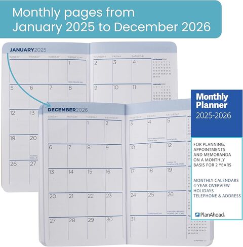 PlanAhead Pocket Planner 2024-2025 - 2 Year Pocket Calendar for Purse - 6.25"x3.75" Monthly Planner With Flexible Cover, Yearly Overview, & Notes Pages - No Color Selection Available, Chosen Randomly in Saudi Arabia