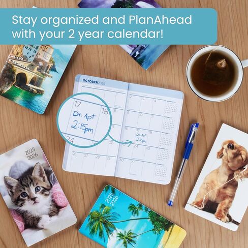 PlanAhead Pocket Planner 2024-2025 - 2 Year Pocket Calendar for Purse - 6.25"x3.75" Monthly Planner With Flexible Cover, Yearly Overview, & Notes Pages - No Color Selection Available, Chosen Randomly in Saudi Arabia