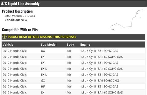 مجموعة خط السائل A/C - متوافقة مع 2012 Honda Civic 4 -Door in Kuwait