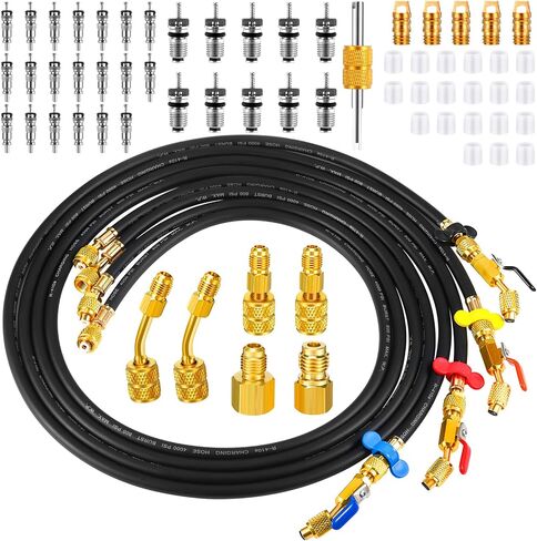 2025 شحن التبريد خرطوم 1/4 '' SAE مع صمام كرة مضغوط الزاوية المطبق على R134A R12 R22 R502 R404 SOWSIGERANT CONFICENING SFILGE (أسود ، 5 أقدام) in Kuwait