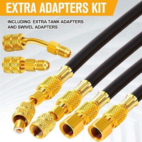 2025 شحن التبريد خرطوم 1/4 '' SAE مع صمام كرة مضغوط الزاوية المطبق على R134A R12 R22 R502 R404 SOWSIGERANT CONFICENING SFILGE (أسود ، 5 أقدام) in Kuwait