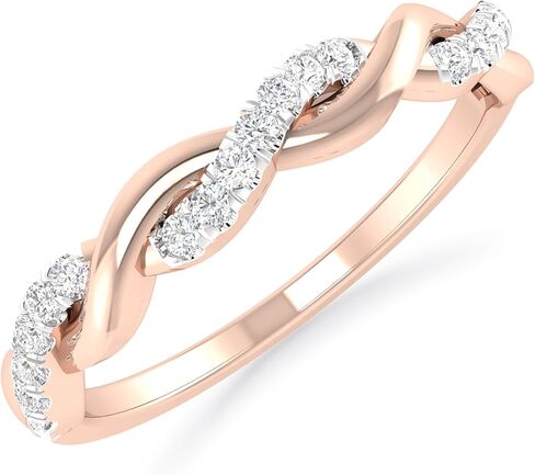 Inspereza Solid 14k Real Gold Minimalist Infinity Reef Knot Thin Stackable Diamond Ring | 1/10 Ct TW Real Diamond Engagement Anniversary Wedding Band for Women | Simple Gold Stacking Rings (Size 4-9) in Saudi Arabia
