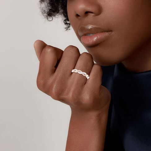 Inspereza Solid 14k Real Gold Minimalist Infinity Reef Knot Thin Stackable Diamond Ring | 1/10 Ct TW Real Diamond Engagement Anniversary Wedding Band for Women | Simple Gold Stacking Rings (Size 4-9) in Saudi Arabia