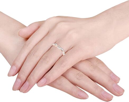 Inspereza Solid 14k Real Gold Minimalist Infinity Reef Knot Thin Stackable Diamond Ring | 1/10 Ct TW Real Diamond Engagement Anniversary Wedding Band for Women | Simple Gold Stacking Rings (Size 4-9) in Saudi Arabia