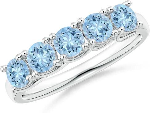 Angara Natural Half Eternity Five Stone Aquamarine Wedding Ring in Silver / 14K Solid Gold/Platinum | March Birthstone, Birthday, Engagement, Anniversary, Wedding Jewelry Gift for Women in Saudi Arabia