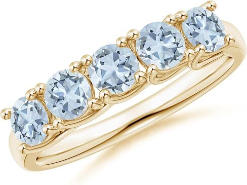 Angara Natural Half Eternity Five Stone Aquamarine Wedding Ring in Silver / 14K Solid Gold/Platinum | March Birthstone, Birthday, Engagement, Anniversary, Wedding Jewelry Gift for Women in Saudi Arabia