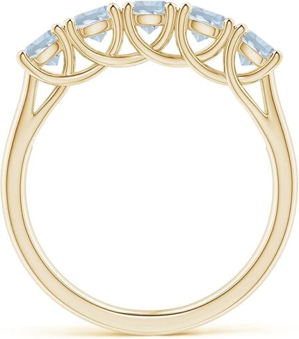 Angara Natural Half Eternity Five Stone Aquamarine Wedding Ring in Silver / 14K Solid Gold/Platinum | March Birthstone, Birthday, Engagement, Anniversary, Wedding Jewelry Gift for Women in Saudi Arabia