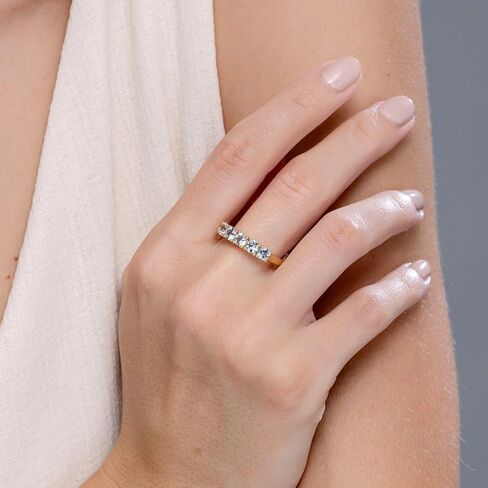 Angara Natural Half Eternity Five Stone Aquamarine Wedding Ring in Silver / 14K Solid Gold/Platinum | March Birthstone, Birthday, Engagement, Anniversary, Wedding Jewelry Gift for Women in Saudi Arabia