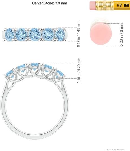 Angara Natural Half Eternity Five Stone Aquamarine Wedding Ring in Silver / 14K Solid Gold/Platinum | March Birthstone, Birthday, Engagement, Anniversary, Wedding Jewelry Gift for Women in Saudi Arabia