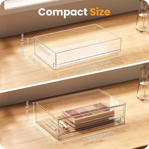 2 حزمة من أدراج التخزين الشفافة القابلة للتكديس، منظم مكياج الحمام الأكريليكي بطول 30.48 سم، صناديق تخزين بلاستيكية للزينة، المغسلة السفلية، خزائن المطبخ، حجرة المؤن، التنظيم المنزلي والتخزين in Kuwait