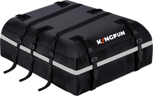 Kingfun Car Rooftop Cargo Carrier – Waterproof 20 Cubic Feet Car Roof Bag Fit All Vehicles with/Without Roof Racks, Includes Anti-Slip Mat, 8 Reinforced Straps & 6 Door Hooks, Luggage Locks（Black） in Saudi Arabia