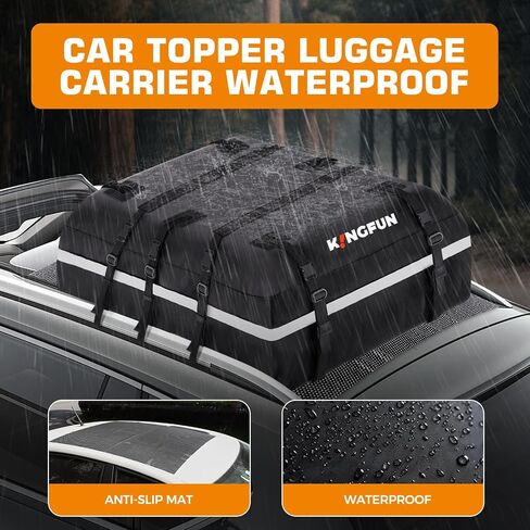 Kingfun Car Rooftop Cargo Carrier – Waterproof 20 Cubic Feet Car Roof Bag Fit All Vehicles with/Without Roof Racks, Includes Anti-Slip Mat, 8 Reinforced Straps & 6 Door Hooks, Luggage Locks（Black） in Saudi Arabia