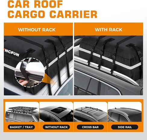 Kingfun Car Rooftop Cargo Carrier – Waterproof 20 Cubic Feet Car Roof Bag Fit All Vehicles with/Without Roof Racks, Includes Anti-Slip Mat, 8 Reinforced Straps & 6 Door Hooks, Luggage Locks（Black） in Saudi Arabia