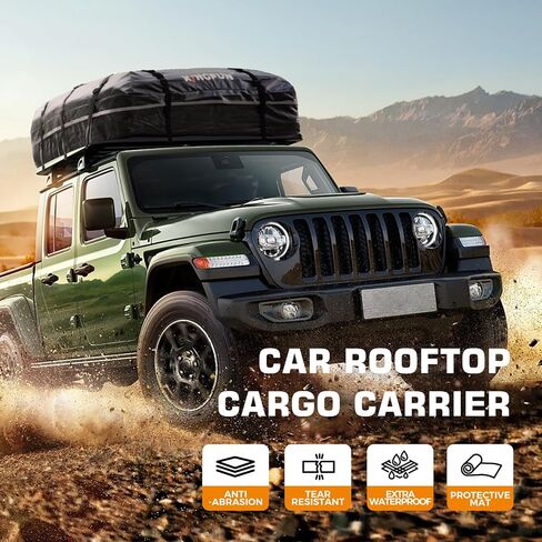 Kingfun Car Rooftop Cargo Carrier – Waterproof 20 Cubic Feet Car Roof Bag Fit All Vehicles with/Without Roof Racks, Includes Anti-Slip Mat, 8 Reinforced Straps & 6 Door Hooks, Luggage Locks（Black） in Saudi Arabia