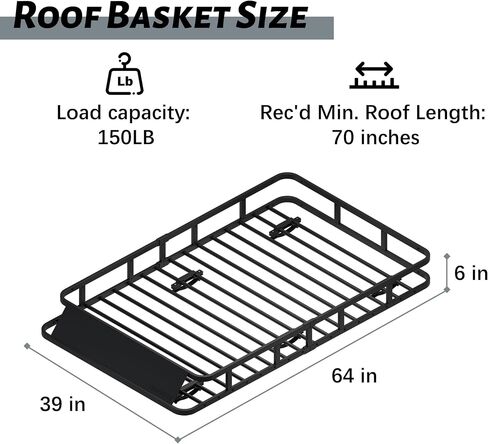 64" x 39" x 6" Cargo Roof Rack, Universal Rust-Proof Roof Basket for SUV, Heavy Duty Steel Rooftop Cargo Carrier, Car Top Luggage Holder 150LBS Capasity, Easy Assembly, Black in Saudi Arabia