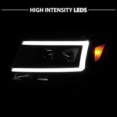 AmeriLite For 2004-2008 Ford F-150 Truck C-Type LED Tube Square Black Projector Headlights Assembly Pair - Driver and Passenger in Kuwait