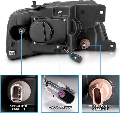 AmeriLite For 2004-2008 Ford F-150 Truck C-Type LED Tube Square Black Projector Headlights Assembly Pair - Driver and Passenger in Kuwait