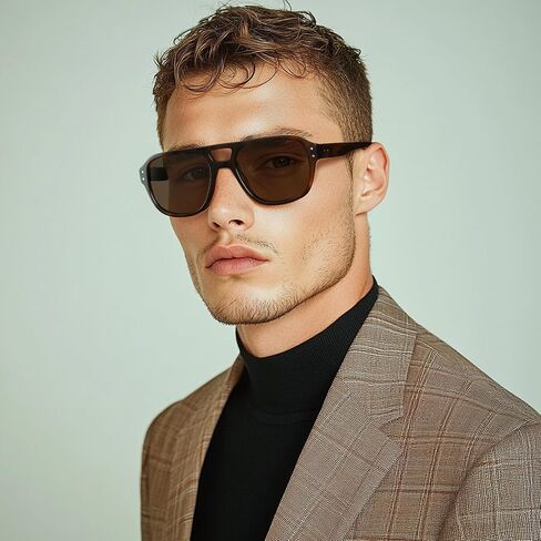 Retro Aviator Sunglasses for Men Women,Trendy Rectangle Womens Mens Polarized Shades Sun Glasses in Kuwait