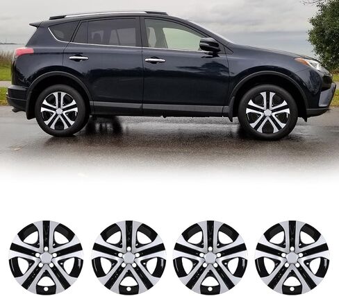 تغطية عجلة Hubcaps 17 بوصة من أجل تويوتا RAV4 2013 2014 2015 2015 2017 2018 ، R17 Wheel Rims Cover Cover Caps Snap على السيارة ، مواد ABS ، مجموعة من 4 ، Silver & Black Lacquer in Kuwait