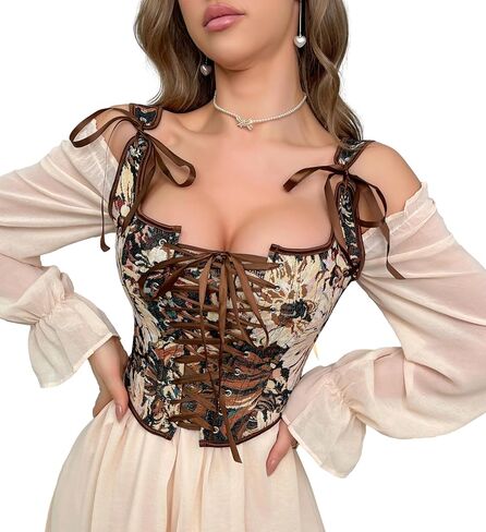 INOGIH Womens-Vintage-Renaissance-Corset-Tops - Lace-Up Sleeveless Floral-Print Overbust-Bodyshaper Going-Out in Saudi Arabia