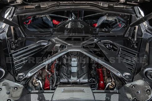 Replacement For 2020-Present Chevrolet Corvette C8 Coupe Models | GM Factory Style Dry Pre-Preg Carbon Fiber Rear Engine Bay X-Brace Struct Bar Without Jake Skull Logo (Black Carbon Fiber W/OUT Logo) in Saudi Arabia