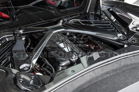 Replacement For 2020-Present Chevrolet Corvette C8 Coupe Models | GM Factory Style Dry Pre-Preg Carbon Fiber Rear Engine Bay X-Brace Struct Bar Without Jake Skull Logo (Black Carbon Fiber W/OUT Logo) in Saudi Arabia