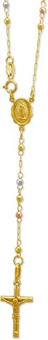 14Karat Gold Rosary Chain Necklace - Nice White Yellow Tricolor Shiny Pendant Flawless Jewelry Gift for Women and Men - Available 16 to 20 Inches Length - 3MM Wide in Saudi Arabia