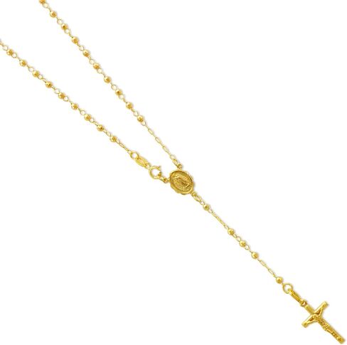 14Karat Gold Rosary Chain Necklace - Nice White Yellow Tricolor Shiny Pendant Flawless Jewelry Gift for Women and Men - Available 16 to 20 Inches Length - 3MM Wide in Saudi Arabia
