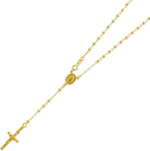 14Karat Gold Rosary Chain Necklace - Nice White Yellow Tricolor Shiny Pendant Flawless Jewelry Gift for Women and Men - Available 16 to 20 Inches Length - 3MM Wide in Saudi Arabia