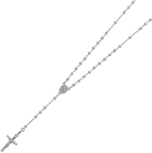 14Karat Gold Rosary Chain Necklace - Nice White Yellow Tricolor Shiny Pendant Flawless Jewelry Gift for Women and Men - Available 16 to 20 Inches Length - 3MM Wide in Saudi Arabia