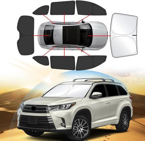 نافذة Sunshade ملائمة ل Toyota Highlander 2014-2019 الملحقات ， الزجاج الأمامي Sun Shade Side Cover Kit Block أشعة الحرارة الحرارية للحفاظ على محاصر الحدود in Kuwait