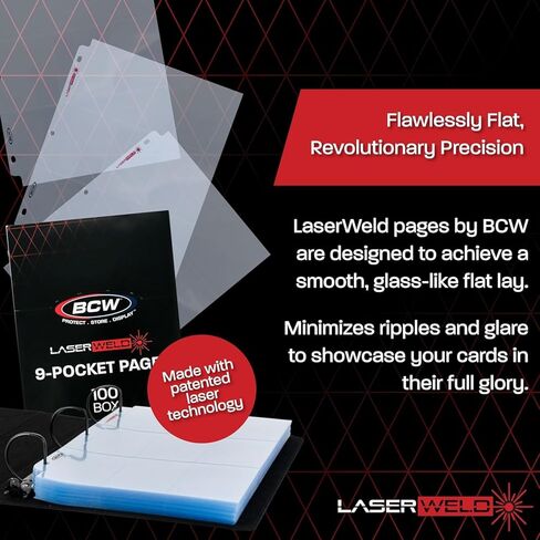 LaserWeld 9 صفحات جيب 50 BCW LaserWeld 9 صفحات جيب | صفحات جيب ممتازة مسطحة للغاية وواضحة للبطاقات - حزمة من 50 صفحة | أغلفة بطاقات التداول لحزمة Pokemom وMTG وYugioh وMorePage in Kuwait