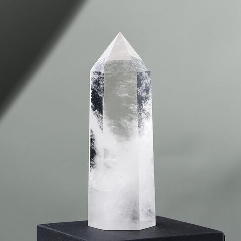 Runyangshi Large Clear Quartz Healing Crystal Wand 4.72"-5" Natural Crystal Tower 6 Faceted Single Point Crystal Prism Wand Natural Quartz Stones for Meditation Reiki Chakra Therapy Home Decor Gift in Saudi Arabia