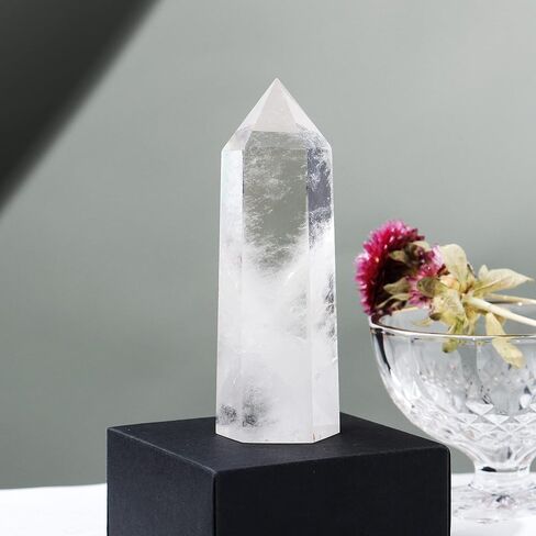 Runyangshi Large Clear Quartz Healing Crystal Wand 4.72"-5" Natural Crystal Tower 6 Faceted Single Point Crystal Prism Wand Natural Quartz Stones for Meditation Reiki Chakra Therapy Home Decor Gift in Saudi Arabia