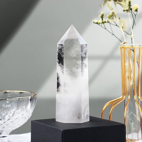 Runyangshi Large Clear Quartz Healing Crystal Wand 4.72"-5" Natural Crystal Tower 6 Faceted Single Point Crystal Prism Wand Natural Quartz Stones for Meditation Reiki Chakra Therapy Home Decor Gift in Saudi Arabia